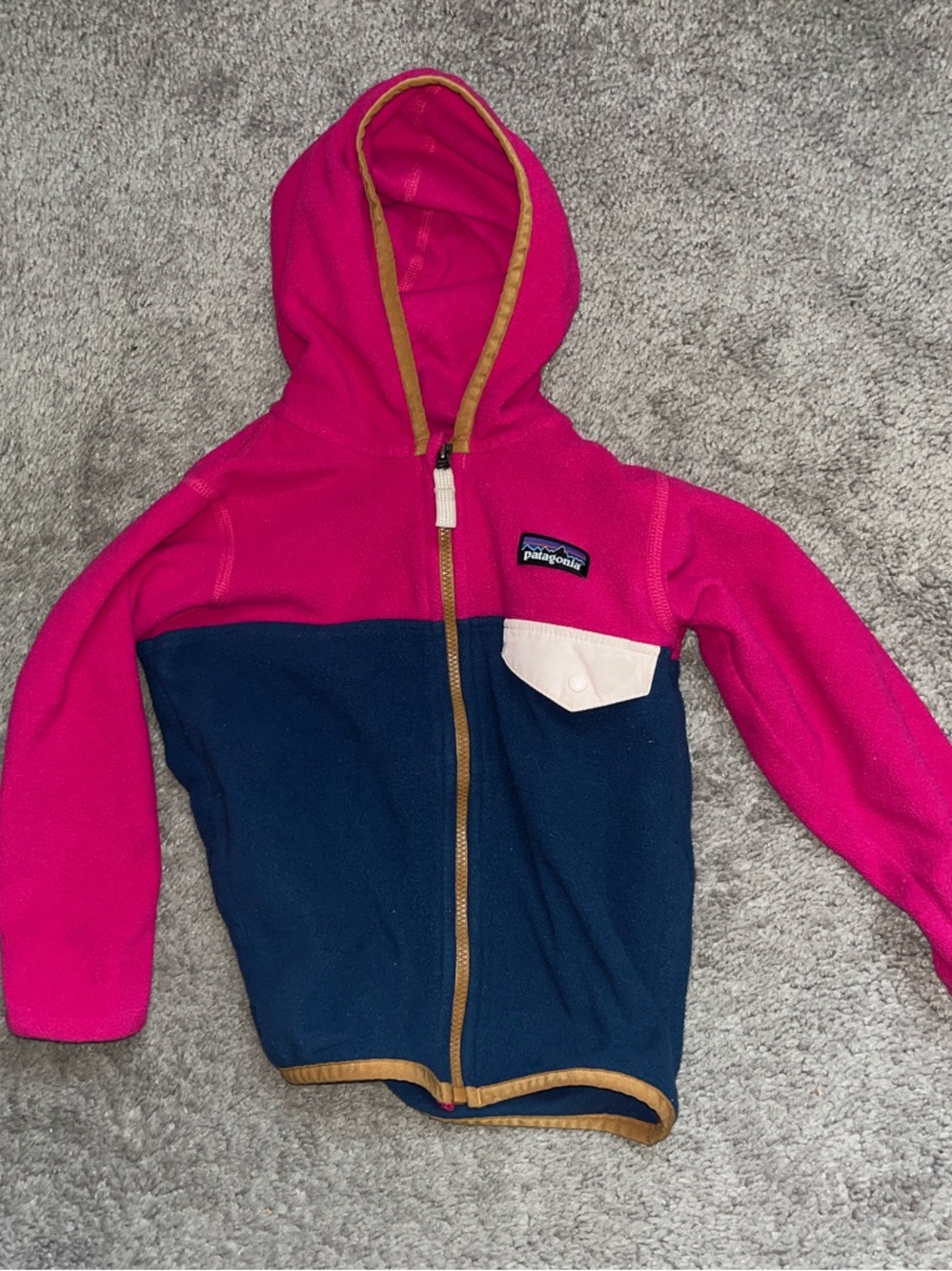 Patagonia Kids Pink & Navy Hooded Fleece Jacket